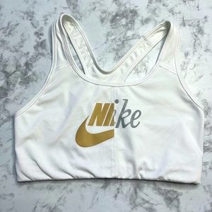 Nike Dri-Fit Classic White/Metallic Silver and Gold Sports Bra Size MEDIUM